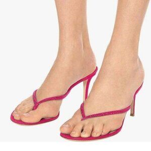 XYD Hot Pink Thong Mid Heel Sandals Casual Flip Flops Open Toe Wearing Slippers